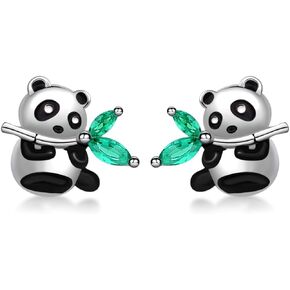 925 Sterling Silver Panda Bear Earrings Pierced Studs Bamboo Cute Jewelry for Women Teen Girls Sister Mother