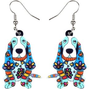 NEWEI Acrylic Floral Basset Hound Dog Earrings Dangle Drop Anime Animal For Women Girl Fashion Jewelry Charm Gifts