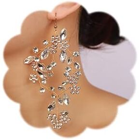 BERYUAN Crystal Rhinestone Flowers Pearl Dangle Earrings Teardrop Rhinestone Flowers Pendant Earrings Gold Wedding Flowers Pearl Chandelier Earrings for Women and Girls