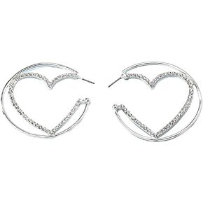 CZ Heart Circle Statement Hoops Earrings for Women Girls Silver Plated Love Geometric Big Charms Drop Huggie Hoop Earring Lightweight Hooped Christmas Festival Ornament Birthday Valentine's Day Jewelry Gifts