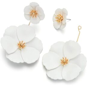 Metal Poppy Flower Dangle Earring- Matte Painted Dual Flower Floral Petal Tiered Drop for Women