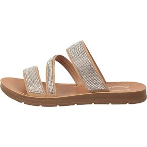 ~ FIONA ~ Women's Slip on Flat Sandals Casual Strap Sandals Open Toe Slide Sandals With Bling Rhinestone