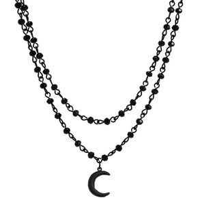 قلادة على شكل قمر أسود للنساء والفتيات موضة عتيقة على الطراز القوطي قابل للتعديل مطرز بسلسلة مزدوجة الطبقات الجمالية على شكل قرن هلال قلادة فاسق داكنة للحفلات التنكرية للهالوين مجوهرات Y2k in Kuwait
