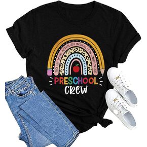 MAIHUN Womens Preschool Teacher Shirts Preschool Crew Tshirt Teacher Life Rainbow Graphic Short Sleeve