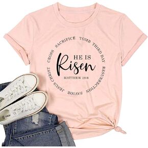He is Risen Shirt Women Jesus Christian Easter Letter Print T-Shirt Easter Sunday Short Sleeve Tee Top