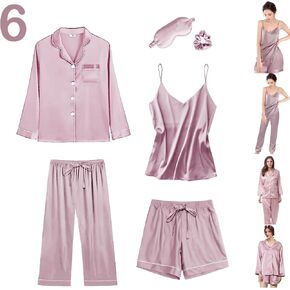 WJing Yi Jia 6Pcs Womens Silk Satin Pajama Sets Pj Sets Long Pjs Set Pajamas Sleepwear Camisole Sexy Cami in Saudi Arabia