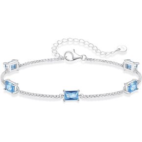 Birthstone Bracelets for Women Girls, 925 Sterling Silver Dainty Simple Charm Link Bracelet, Birthday Anniversary Valentine's Day Jewelry Gifts for Women Girlfriend Her Wife Mom