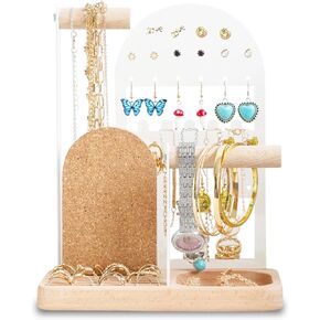 Jewelry Organizer Stand Mounted Holder Storage with Mirror，3-Tier Jewelry Tower Rack with Earring Tray for Necklaces Bracelets Earrings Rings Watches（Boho
