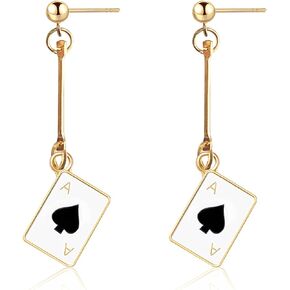 WUWEIJIAJIA Unique Funny 14K Gold Plated Hypoallergenic Poker hearts and Spades A Ace Playing Cards Dangle Drop Post Stud Earrings For Women Girls Gambling Casino Jewelry Gift