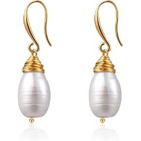 Cowlyn Irregular Pearl Earrings Pendant Baroque Culture 14k Gold Hypoallergenic for Women Girls Gifts Jewelry
