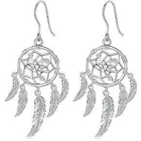 INFUSEU Sterling Silver Dream Catcher Dangle Earrings for Women Boho Bohemian Tribal Charm Jewelry Gifts