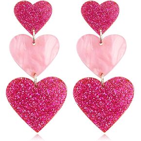 Pink Heart Earrings For Women Dangle Hot Pink Red Heart Earrings Cute Love Dangling Heart Earrings Heart Shaped Statement Earrings