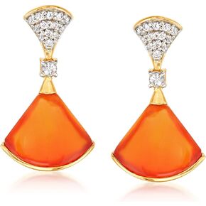 Ross-Simons Carnelian and .50 ct. t.w. White Topaz Drop Earrings in 18kt Gold Over Sterling