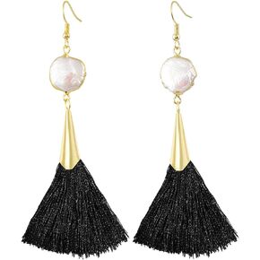 TUMBEELLUWA Colorful Dangle Tassel Earrings Shell Healing Crystal Quartz Thread Hook Drop Earrings Handmade Jewelry for Women