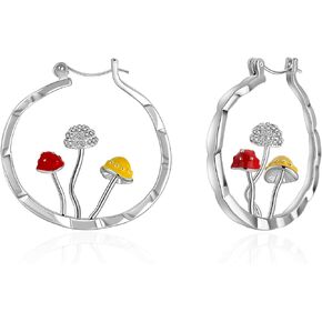 Cute Mushroom Hoops Earrings Gold Circle Dangle Earrings Copper Big Hoops Pendant Mushroom Jewelry Earrings For Women