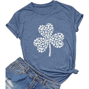 St Patricks Day Women Shamrock Clover Graphic Casual T-Shirt Short Sleeve Tee Tops