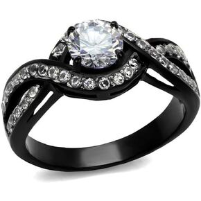 Marimor Jewelry Women's 1.65 Carat Round Cut AAA Cubic Zirconia Black Stainless Steel Engagement Ring Size 5-10