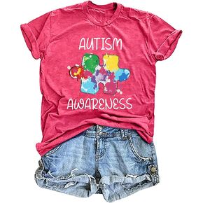 تي شيرتات للتوحد للنساء قمصان للتوعية بالتوحد، قطعة أحجية، تي شيرتات برسومات غير رسمية هدية لشهر التوحد in Kuwait