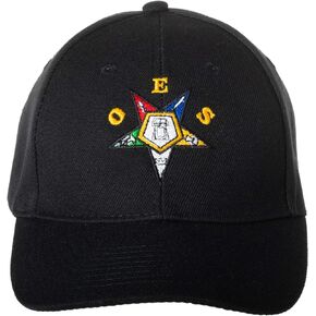 Artisan Owl Order of The Eastern Star Freemasons Embroidered Black Baseball Cap