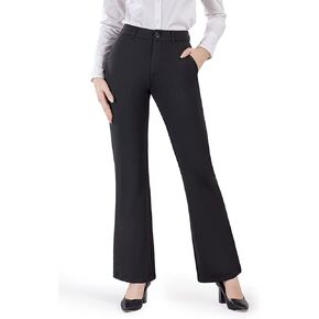Bamans Dress Pants for Women Bootcut Stretch Work Pants Belt-Loop Bootleg Yoga Pants with Pockets (Black, Small)