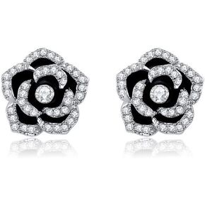 Black Rose Flower Shine Fine Zirconia Stud Earrings for Girls Womens Wedding Earrings in Kuwait