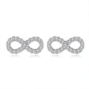 Tiny Infinity CZ Studs Earrings for Women Girls Silver Plated Crystal Figure 8 Cartilage Tragus Stud Earring Fashion Love Wedding Christmas Dainty Jewelry Gifts for Mom Bride