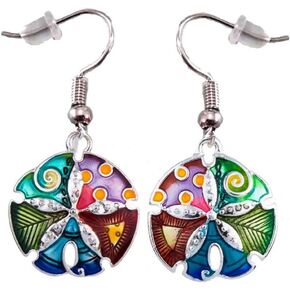 Colorful Enameled Sand Dollar Earrings Dangle Fashion Jewelry Gift for Girls and Women