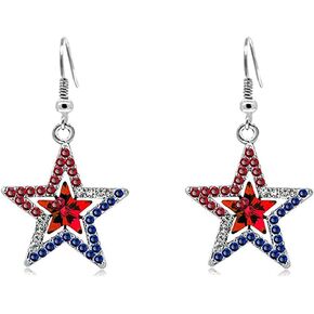 4th of July American Flag Earrings Patriotic Red White Blue USA Drop Dangle Earring,Independence Day Earrings Jewelry Gift for Women Girls