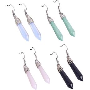 4Pairs Natural Stone Rose Quartz Amethyst Green Aventurine Gemstone Drop Earring Healing Point Crystal Chakra Dangle Earring Set for Women Girl Teen Party Jewelry Valentine's Day Gift