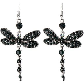 Vintage Retro Dragonfly Crystal Beads Dangle Drop Statement Earrings for Women Mother Lover Teen Girl Friend Gift Exaggerated Rhinestone Animal Earring Friendship Jewelry