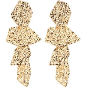 Boho Hammered Geometric Earrings for Women Girls Gold Silver Plated Irregular Exaggerated Abstract Polygon Layered Tiered Large Lightweight Dangle Drop Earrings for Prom Party Holiday Fashion Jewelry Gifts