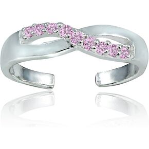 Hoops & Loops 925 Sterling Silver Blue or Pink Cubic Zirconia Infinity Open Toe Ring for Women Teen Girls Men