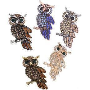 Set of 5 Pieces Cute Animal Theme Multicolor Crystal Owl Pin Brooches Rhinestones Decoration for Daily Dress Wedding Party