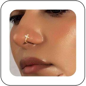 Iaceble Bohemia Crystal Cross Nose Ring Gold Crystal Cz Cross Nose Cuff Cross U Shape Clip On Nose Stud Cross Fake Nose Ring Body Nose Ring Jewelry for Women and Girls