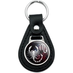 GRAPHICS & MORE Black Leather Scorpio Scorpion Zodiac Sign Horoscope in Space Keychain