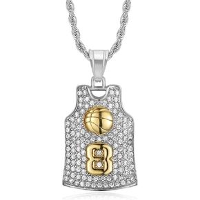 Number 8 Basketball Necklace, No. 8 Basketball Jersey Necklace for Men, Rock Basketball Player Pendant Jewelry, Basketball Shirt Necklace Basketball Memorial Pendant Necklace for Boys