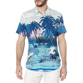 GUESS Men's Short Sleeve Eco Rayon Japanese Scenic Shirt