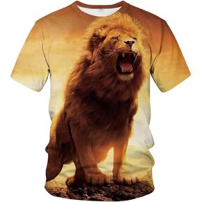 Mens New 3D Printed Animal Lion T-Shirt Casual Short Sleeve Top