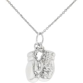 High Polish 14k White Gold 3D Boxing Gloves Charm Sports Pendant Necklace