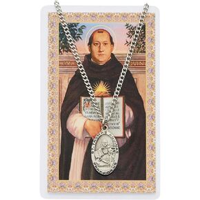 St. Thomas Aquinas 1-inch Pewter Medal Pendant Necklace with Holy Prayer Card