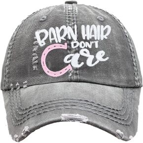 Women's, Customized, Barn Hair Don't Care Baseball Cap or High Ponytail Hat, Horseshoe Gift Present Wife Mom Friend, Farm Ranch Owner Lover, Cute Funny Pun
