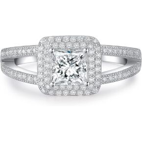 1.5 Carat (ctw) Princess Cut moissanite engagement rings for women Platinum Plated Silver ring moissanite rings Diamond Rings (Available in size 6, 7, 8, 9)