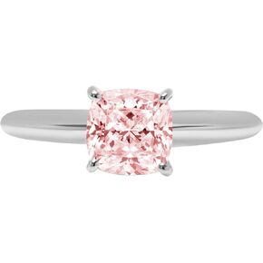Clara Pucci 1.50 ct Cushion Cut Solitaire Pink Simulated Diamond Engagement Wedding Bridal Promise Anniversary Ring Real 14k White Gold