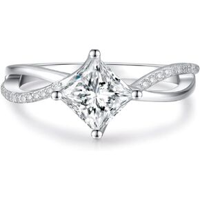 Princess Cut/Shape Moissanite Engagement Rings for Women 1.5 Carat Center Twisting Wedding Bands Sterling Silver with 18K Gold Plated Promise Rings Size 6 7 8 9 in Kuwait