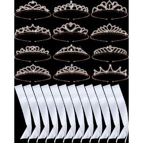 12 Blank Sashes and Tiara Set Prom Queen Satin Sashes for Pageants Rhinestone Tiara Crown White Blank Sash DIY for Birthday Wedding Beauty Pageant Prom Graduation Party Supplies