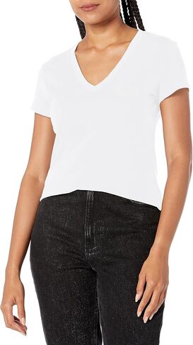 A｜X ARMANI EXCHANGE Women's Pima Slim Fit Cotton Jersey Velvet Logo V Neck Tee in Saudi Arabia