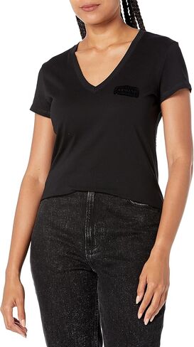 A｜X ARMANI EXCHANGE Women's Pima Slim Fit Cotton Jersey Velvet Logo V Neck Tee in Kuwait