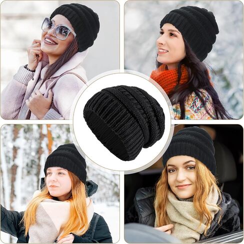 Liitrsh 9 Pcs Women Winter Knit Beanie Hats Ski Cap Slouchy Beanie Hat Cable Knit Beanie for Running Hiking (Black) in Kuwait