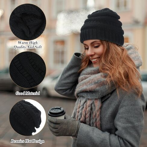 Liitrsh 9 Pcs Women Winter Knit Beanie Hats Ski Cap Slouchy Beanie Hat Cable Knit Beanie for Running Hiking (Black) in Kuwait