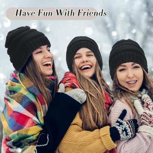 Liitrsh 9 Pcs Women Winter Knit Beanie Hats Ski Cap Slouchy Beanie Hat Cable Knit Beanie for Running Hiking (Black) in Kuwait